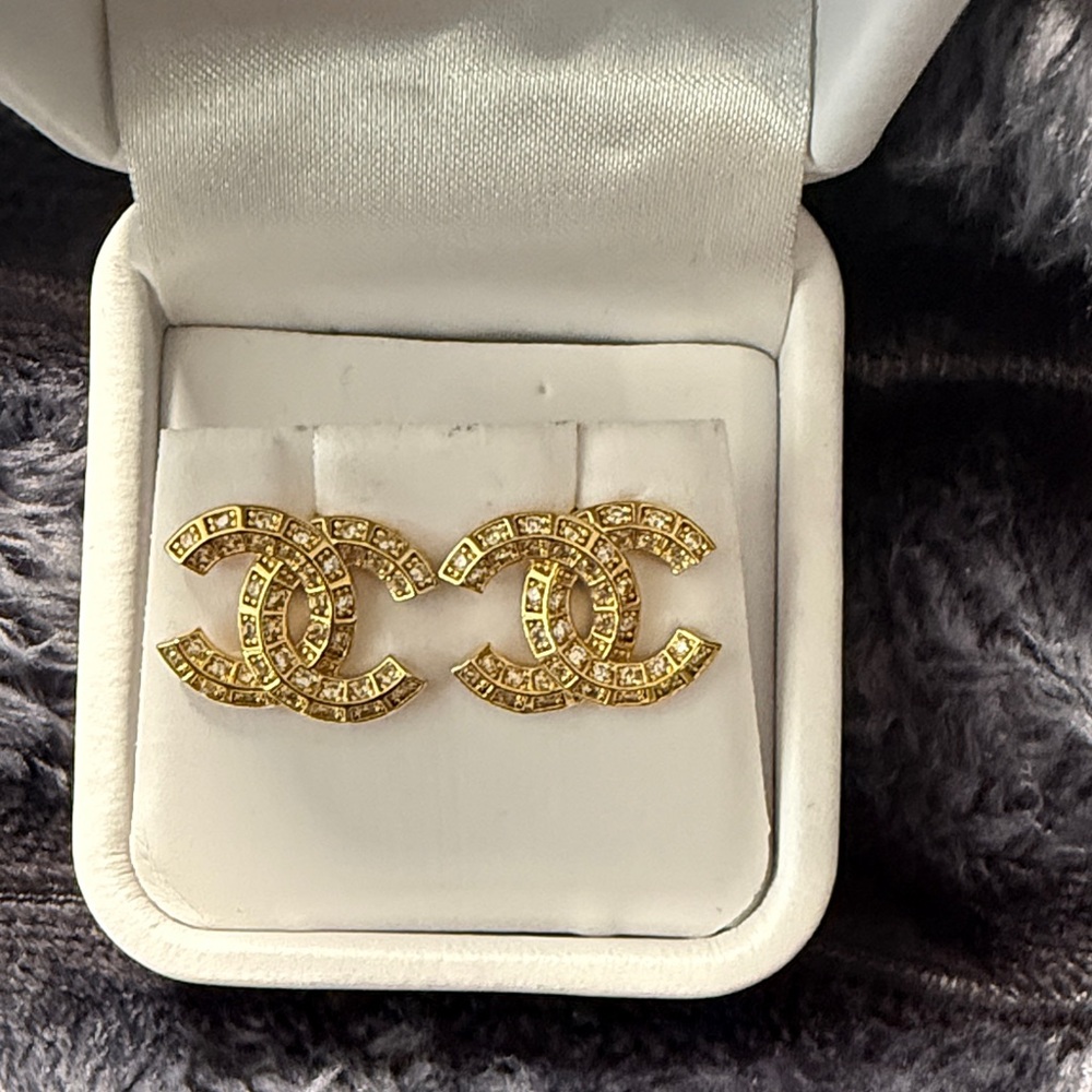 Gold-Tone Interlocking CC Crystal Stud Earrings